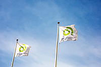 Flaggor med Arbetsförmedlingens logotyp