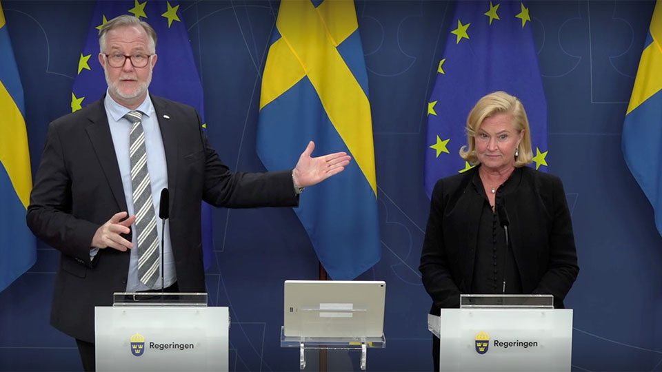 Arbetsmarknadsminister Johan Pehrson och Arbetsförmedlingens tillträdande generaldirektör Maria Hemström Hemmingsson