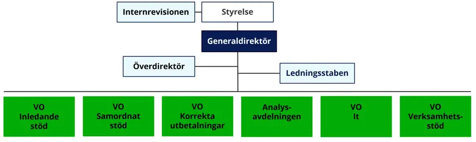 Organisationsschema, beskrivs under rubriken texttolkning av organisationsschemat
