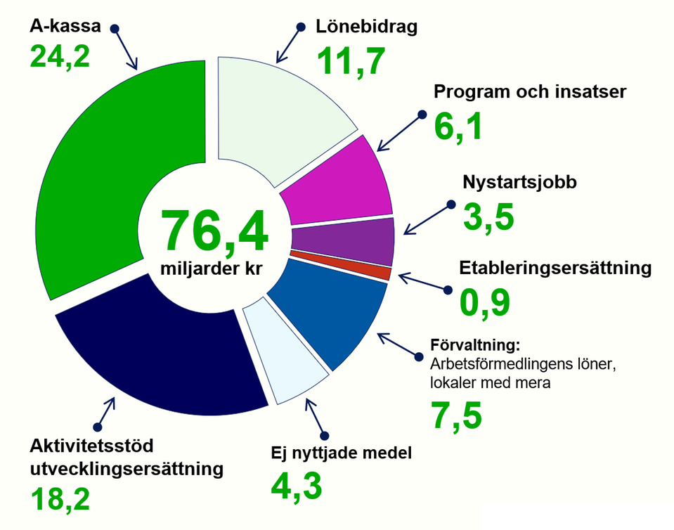 Tårtdiagram budgetutfall 2025. Siffrorna i bilden är desamma som i texten under bilden.